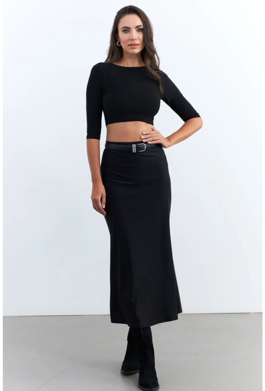 Kadın Siyah Beli Lastikli Etek FRY2235