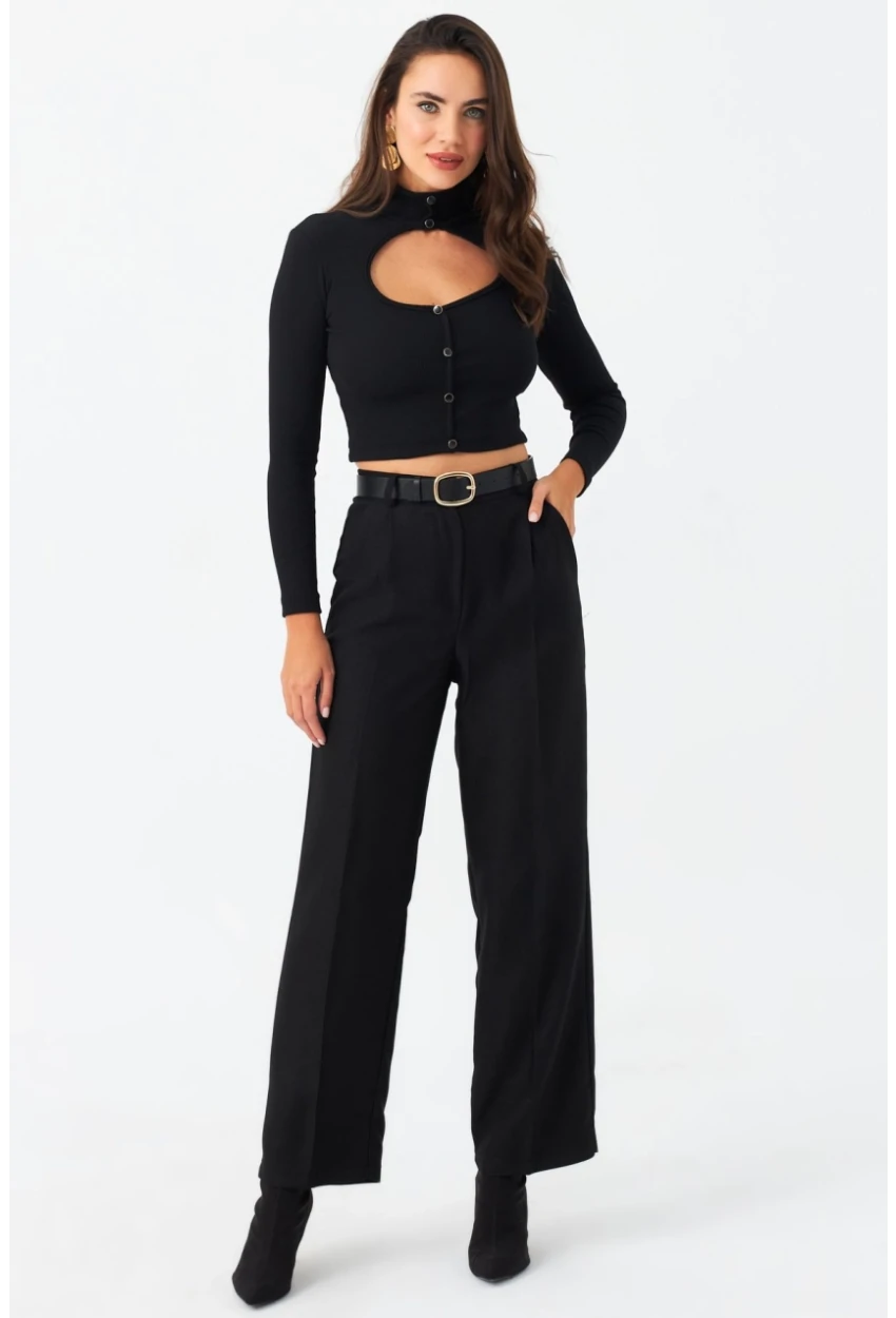 Kadın Siyah Beli Lastikli Pantolon ELA6782