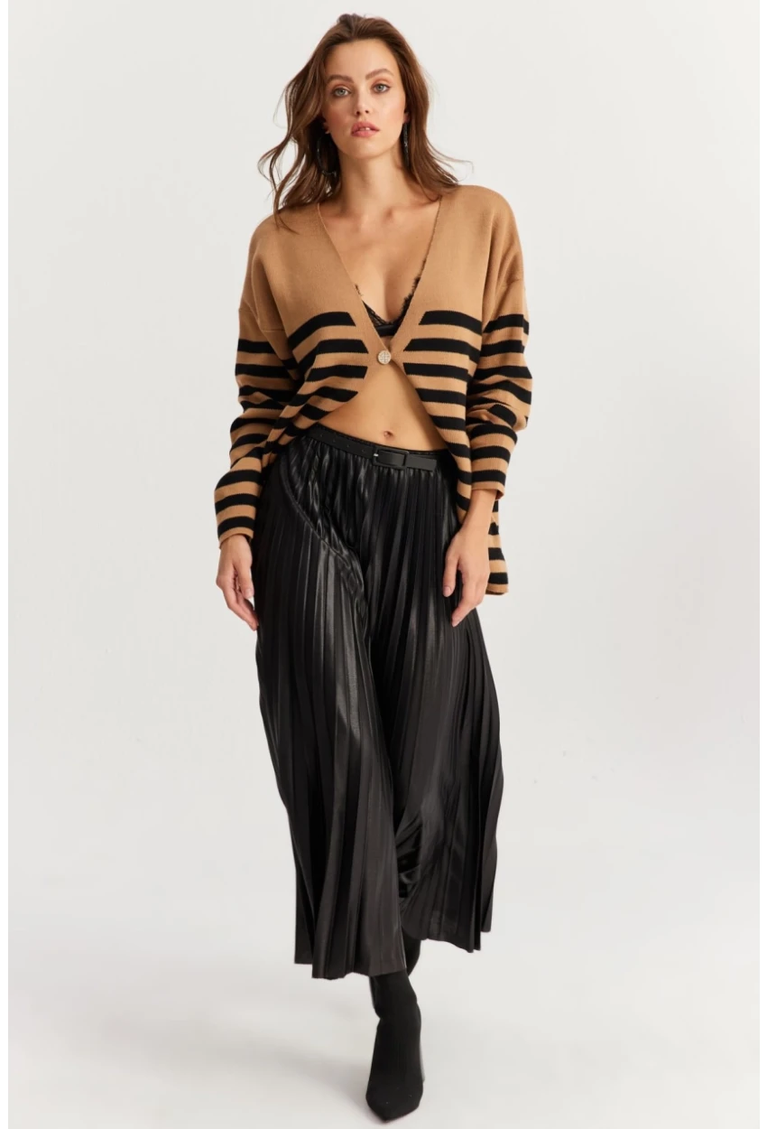 Kadın Siyah Beli Lastikli Pilise Etek GÇ190