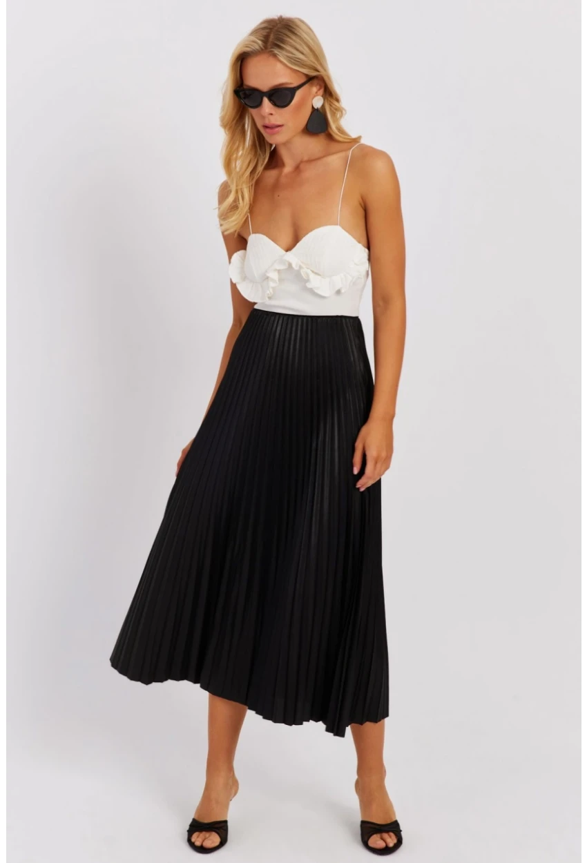 Kadın Siyah Beli Lastikli Pilise Etek OW145