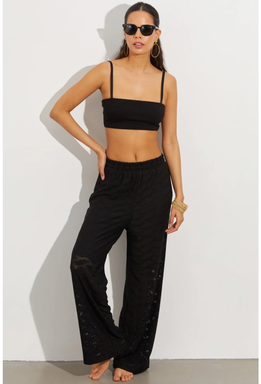 Kadın Siyah Beli Lastikli Yarım Astarlı Brode Pantolon TW80018