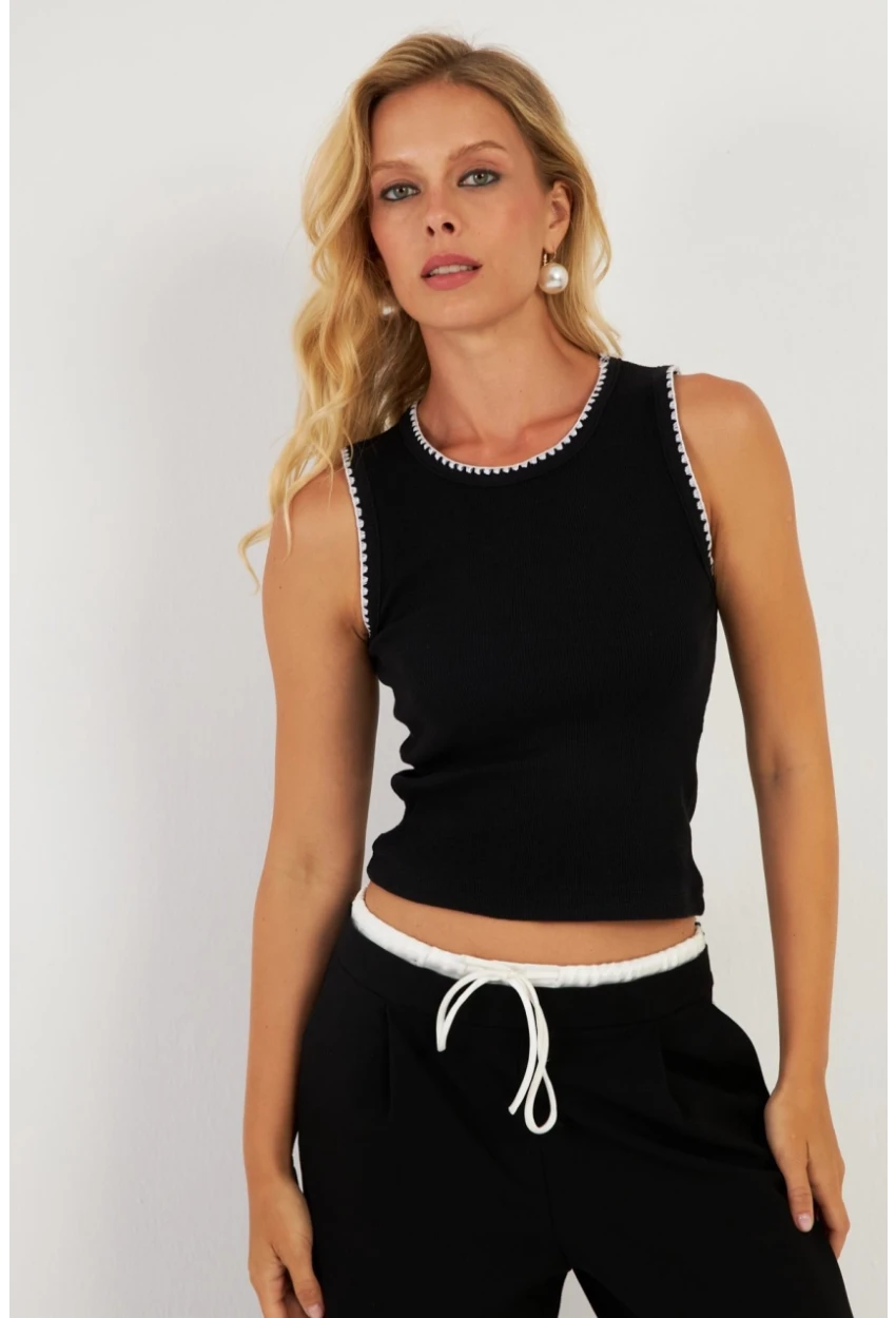 Kadın Siyah Biyeli Kaşkorse Bluz XL2023