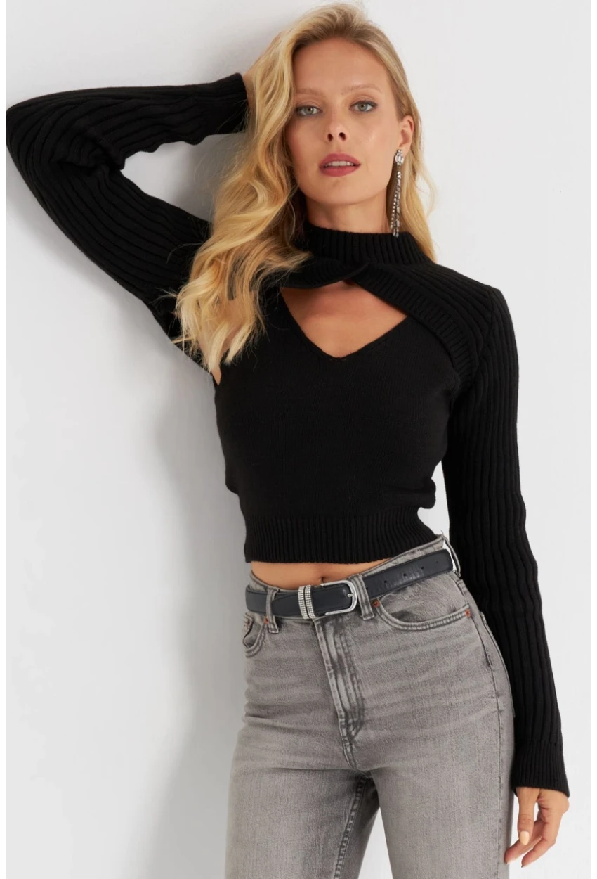 Kadın Siyah Bolerolu Triko Takım YZ524