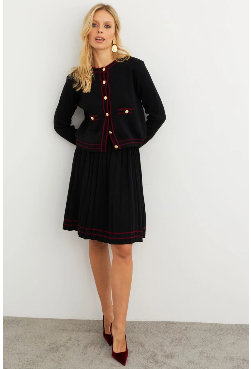 Kadın Siyah-Bordo Triko Ceket Takım SF2557