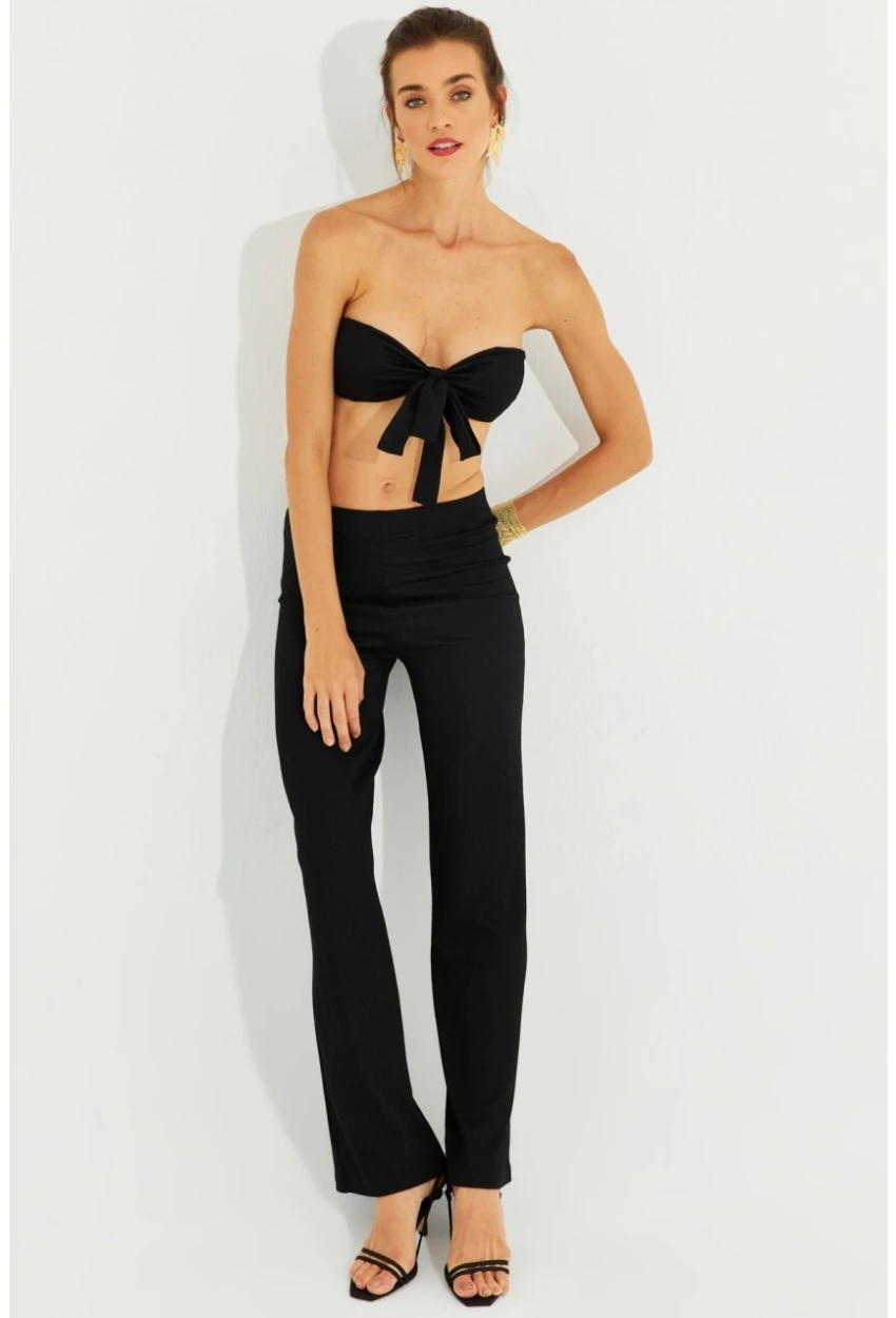 Kadın Siyah Büstiyerli Pantolon Takım YEL221225