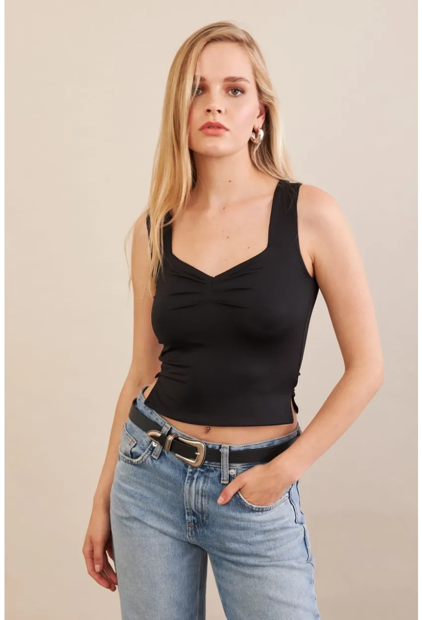 Kadın Siyah Büzgülü Bluz FLU325