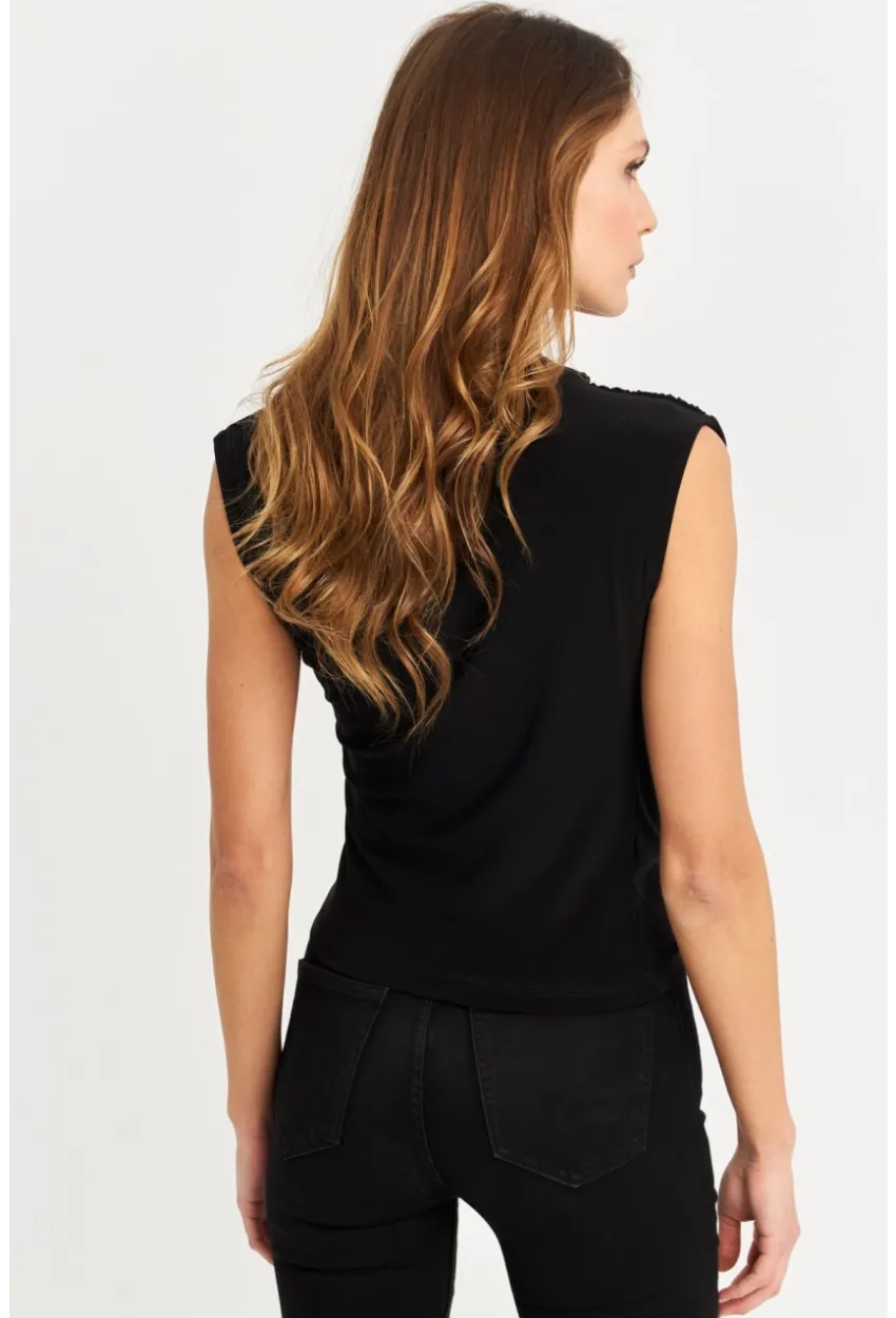 Kadın Siyah Büzgülü Kolsuz Bluz LPP1205-90