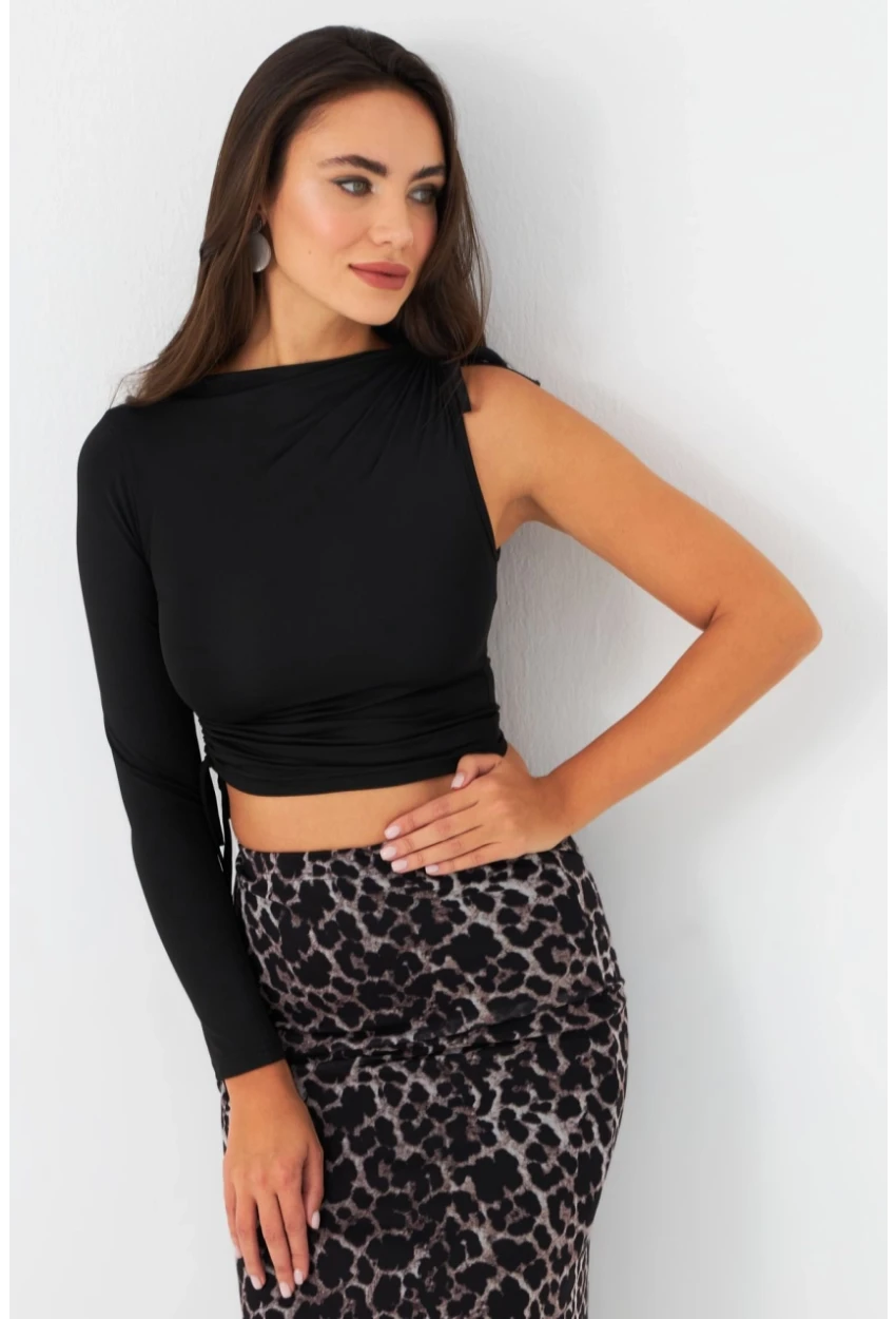 Kadın Siyah Büzülebilir Tek Kol Bluz CG390