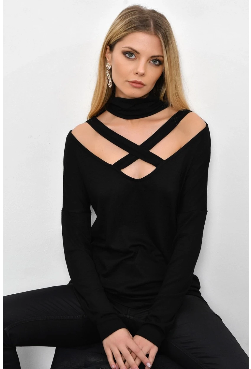 Kadın Siyah Çapraz Yaka Tunik B53