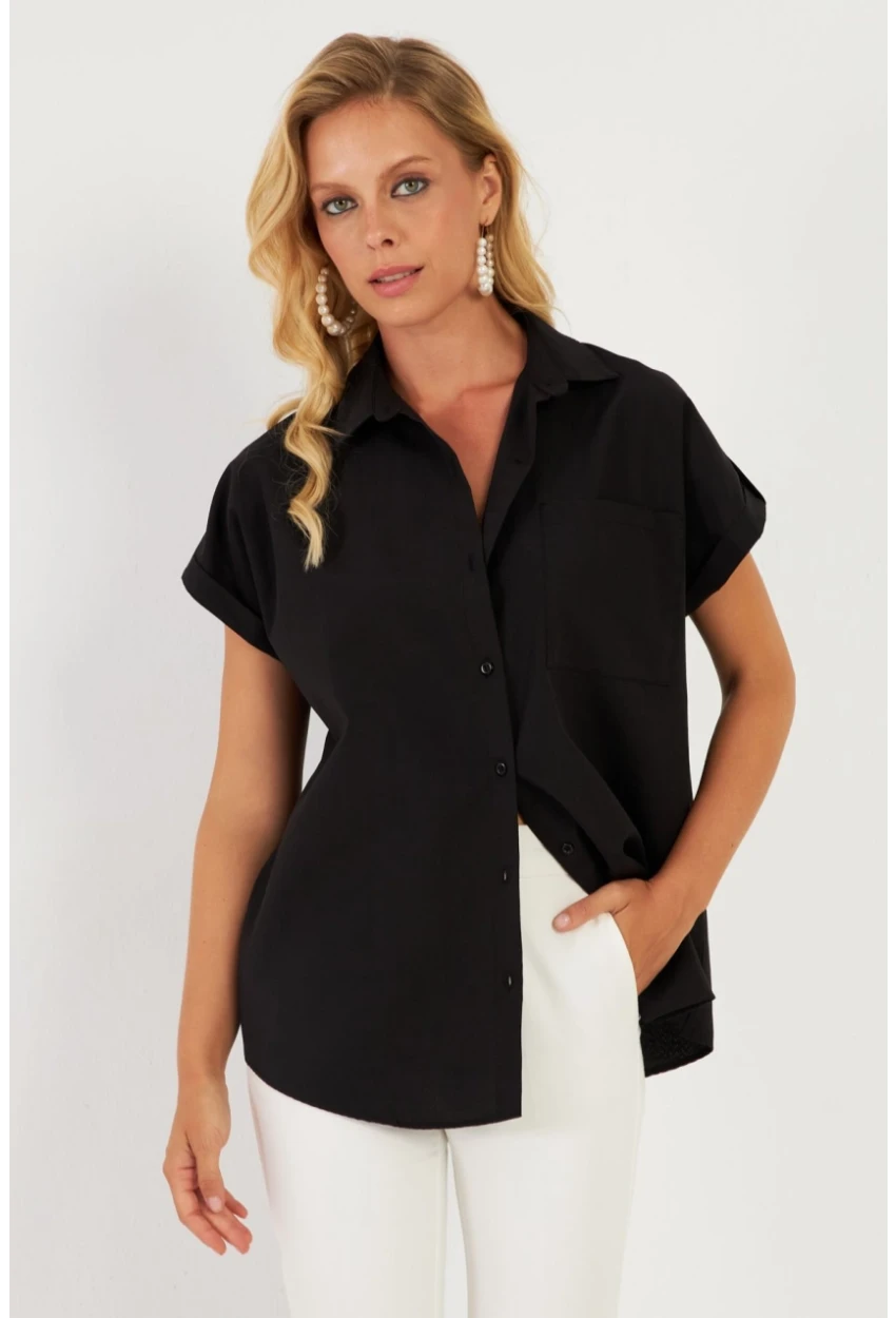 Kadın Siyah Cepli Gömlek ZER410