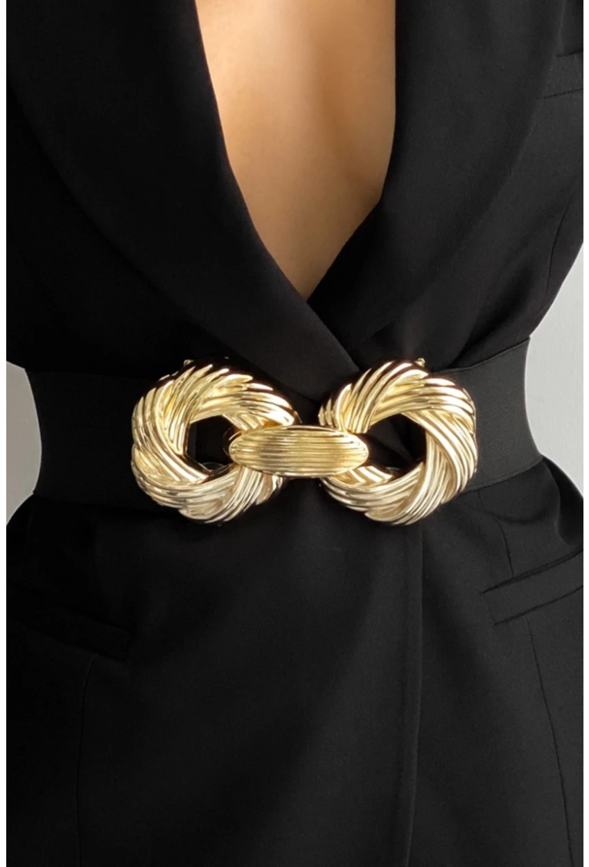 Kadın Siyah Çift Tokalı Lastik Kemer BE622