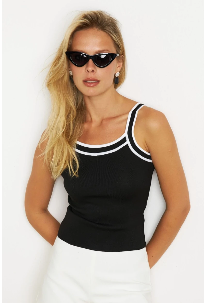 Kadın Siyah Çizgili Triko Bluz KAZ09