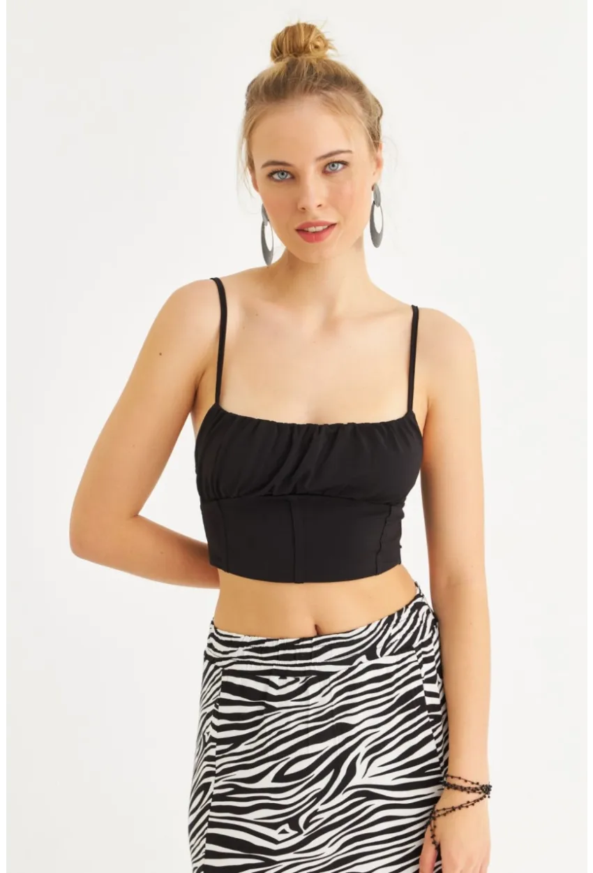 Kadın Siyah Crop Bluz ZH259