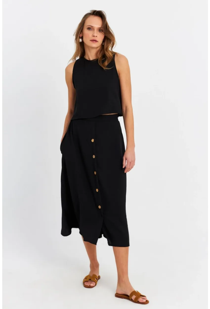 Kadın Siyah Crop Etek Takım MQ0030