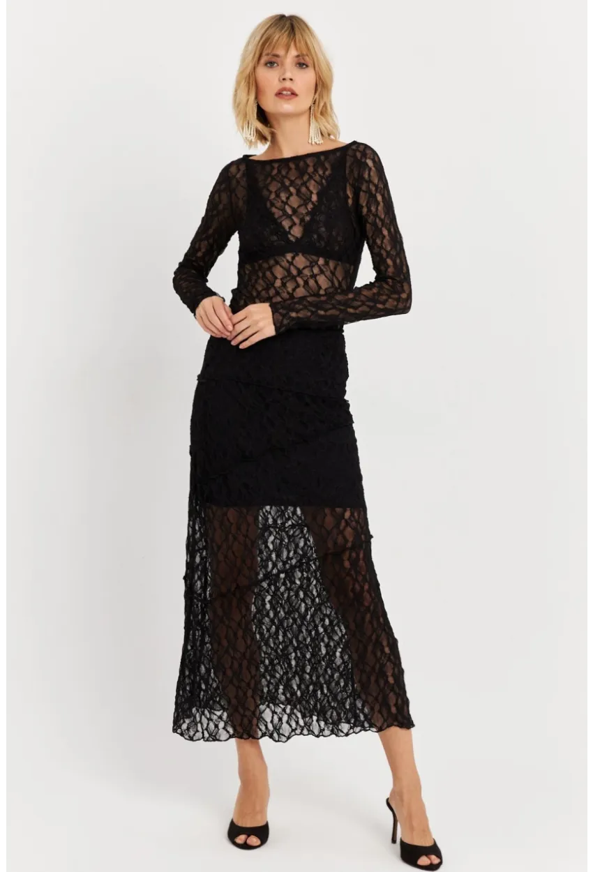 Kadın Siyah Dantelli Midi Etek FS9824