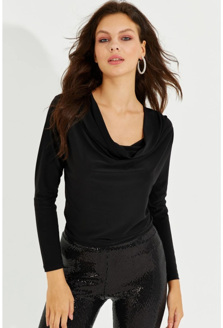 Kadın Siyah Degaje Yaka Bluz LPP1234