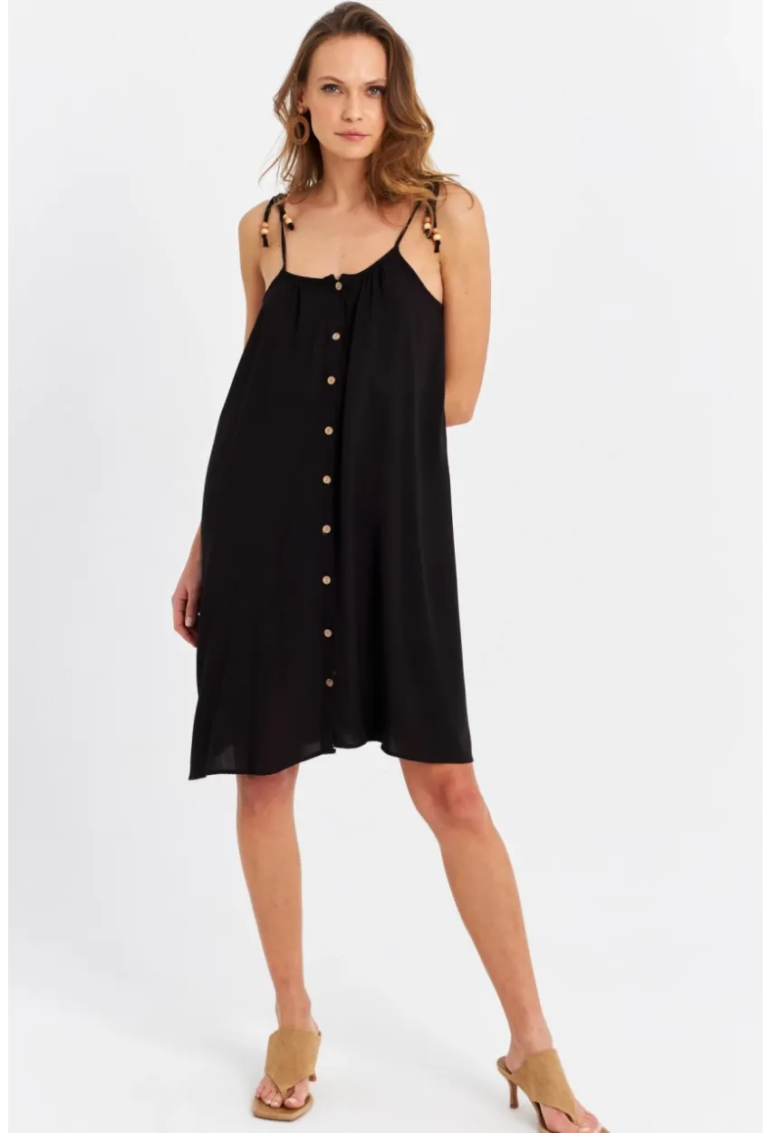 Kadın Siyah Düğmeli Mini Elbise PC20655