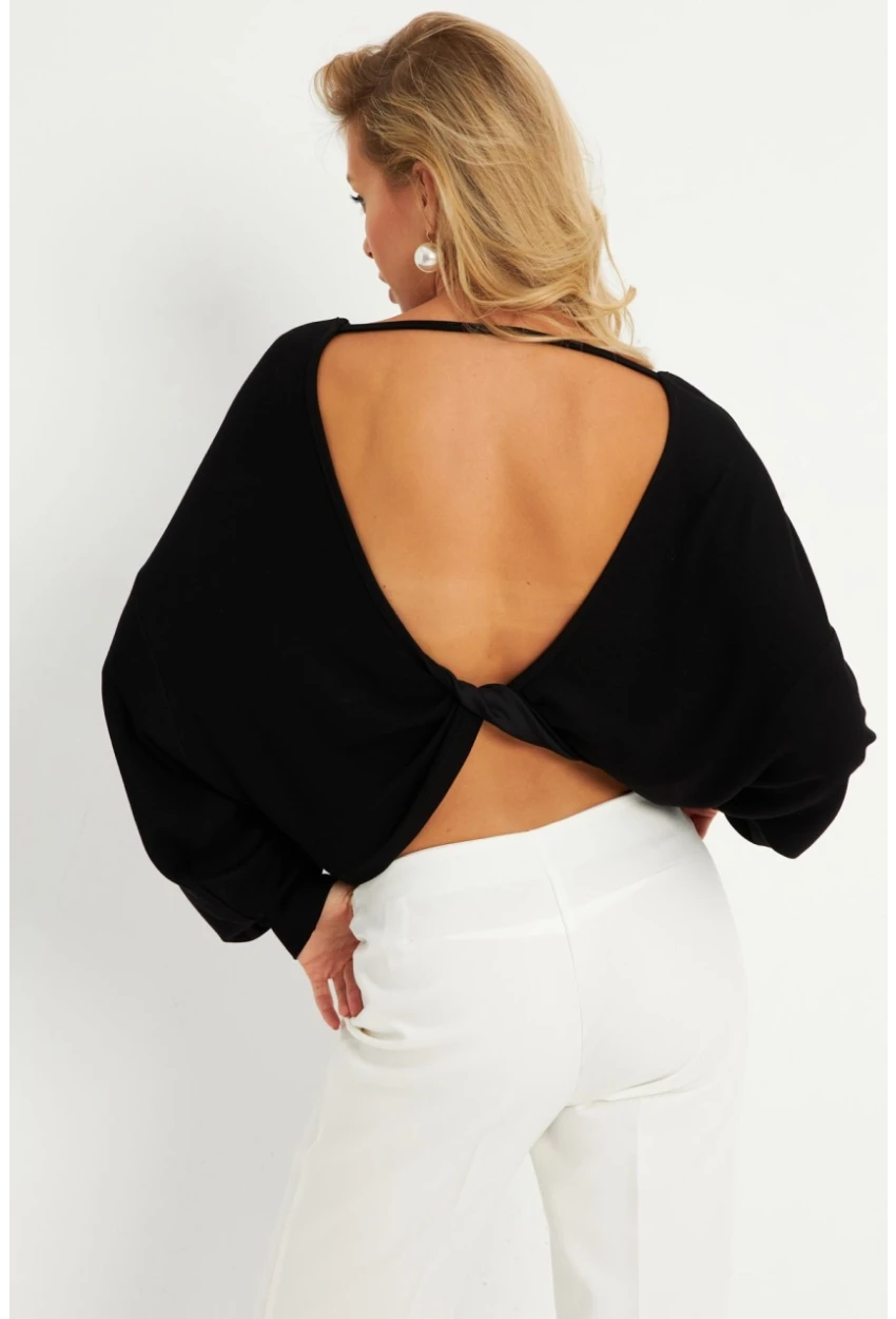 Kadın Siyah Düğüm Detaylı Bluz GÇ176