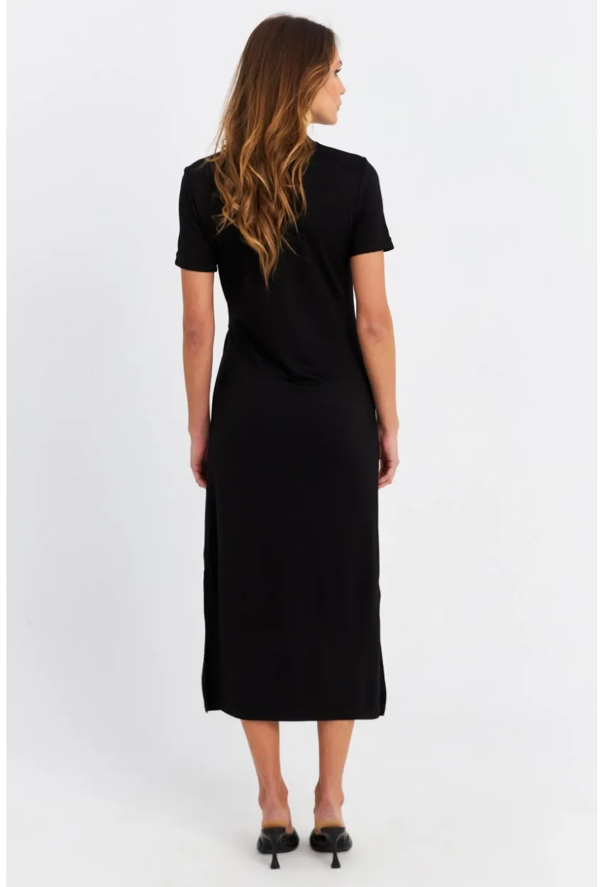 Kadın Siyah Düğümlü Midi Elbise RU6942