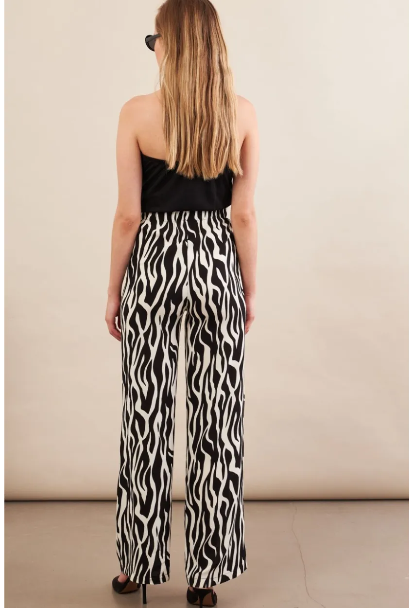 Kadın Siyah-Ekru Zebra Desenli Yüksel Bel Pantolon PİK50