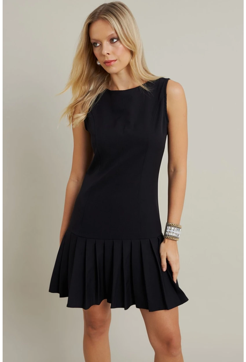 Kadın Siyah Etegi Pileli Mini Elbise FRY2265