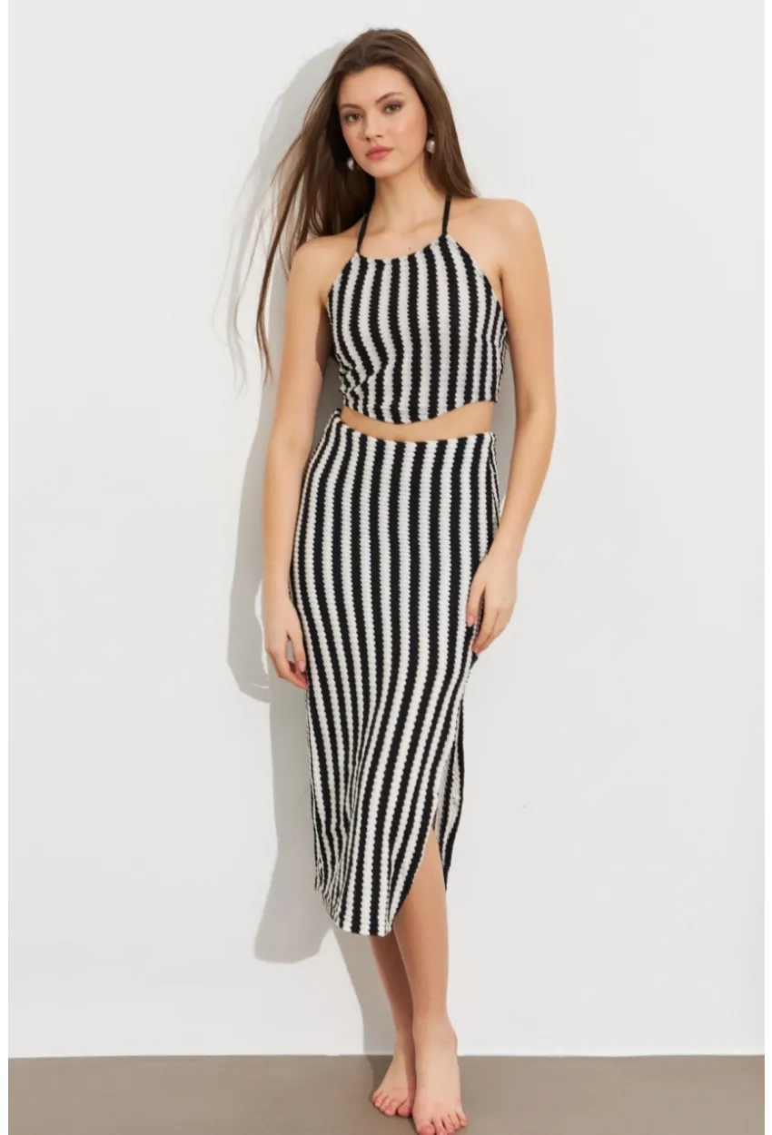 Kadın Siyah Etekli Triko Takım ROP108