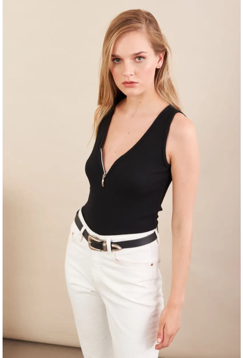 Kadın Siyah Fermuarlı Kaşkorse Bluz EY3106