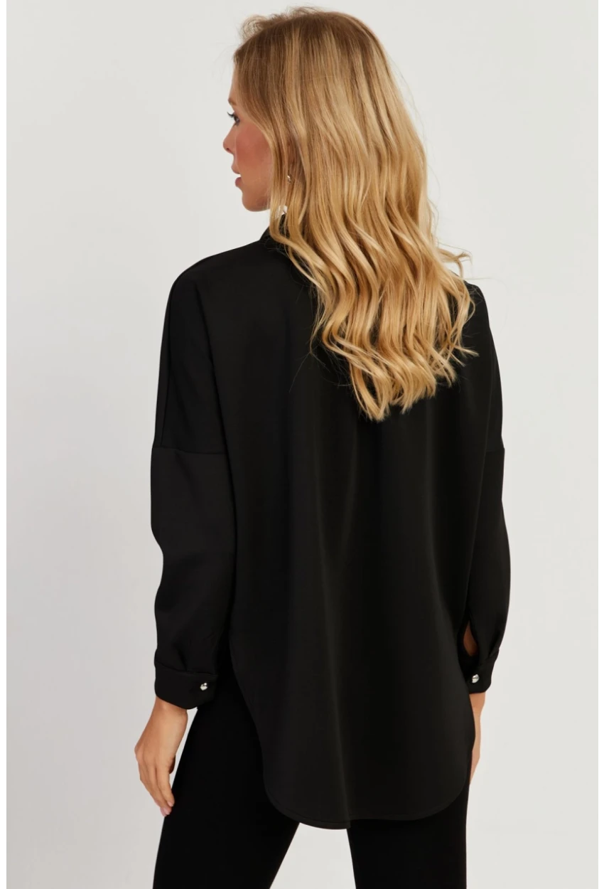 Kadın Siyah Fermuarlı Skuba Gömlek KED5002-90