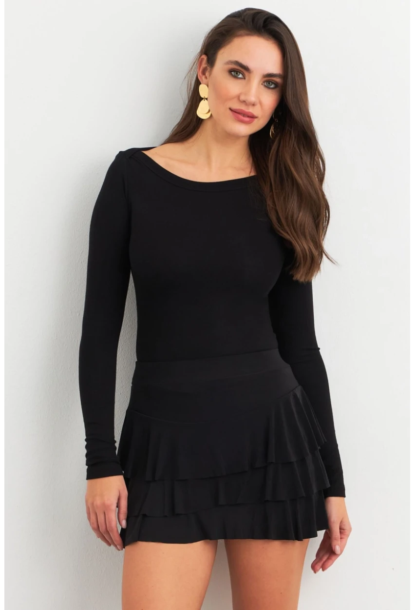 Kadın Siyah Fırfırlı Şort Etek ELT3915