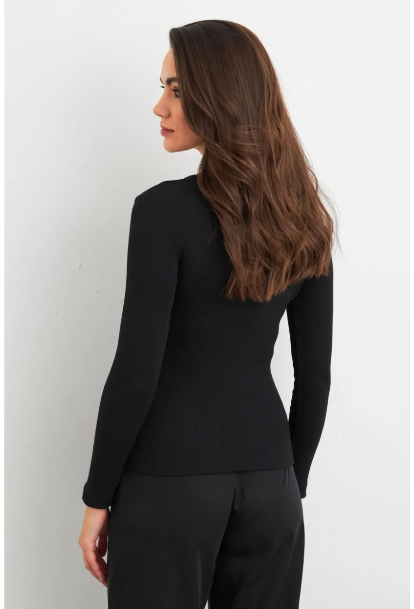 Kadın Siyah Fiyonklu Kaşkorse Bluz MEY3030