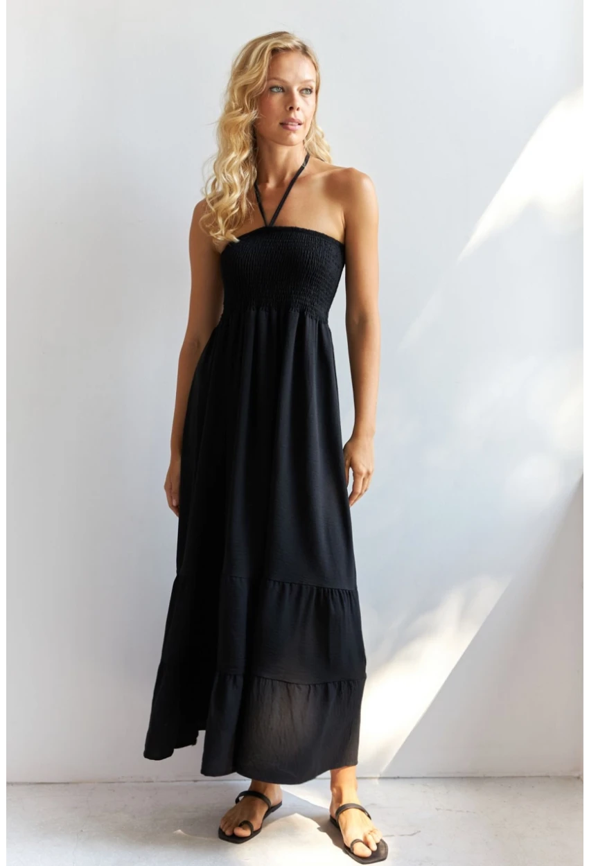 Kadın Siyah Gipeli Midi Elbise SF12813