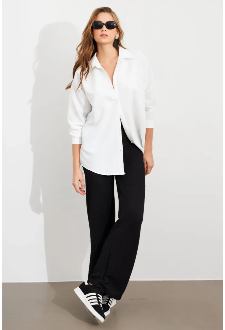 Kadın Siyah Gofre Pantolon ZH326