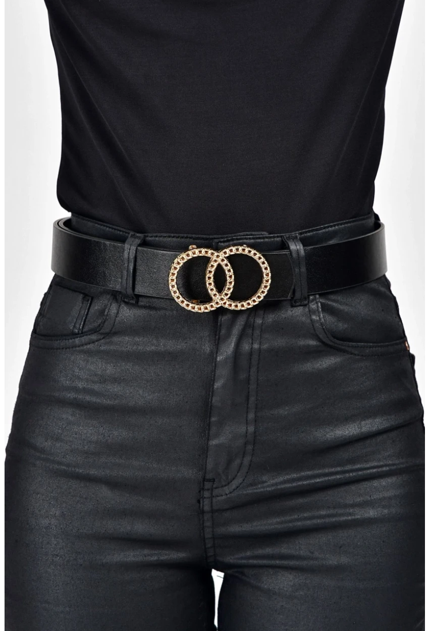 Kadın Siyah-Gold Çift Tokalı Kemer BE347