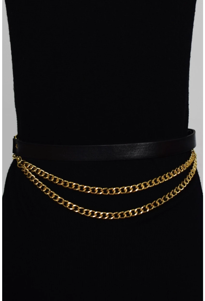 Kadın Siyah Gold Önü Zincirli Kemer BE309