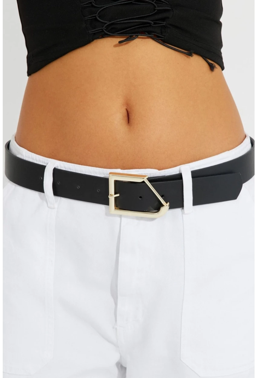 Kadın Siyah Gold Tokalı Kemer BE688