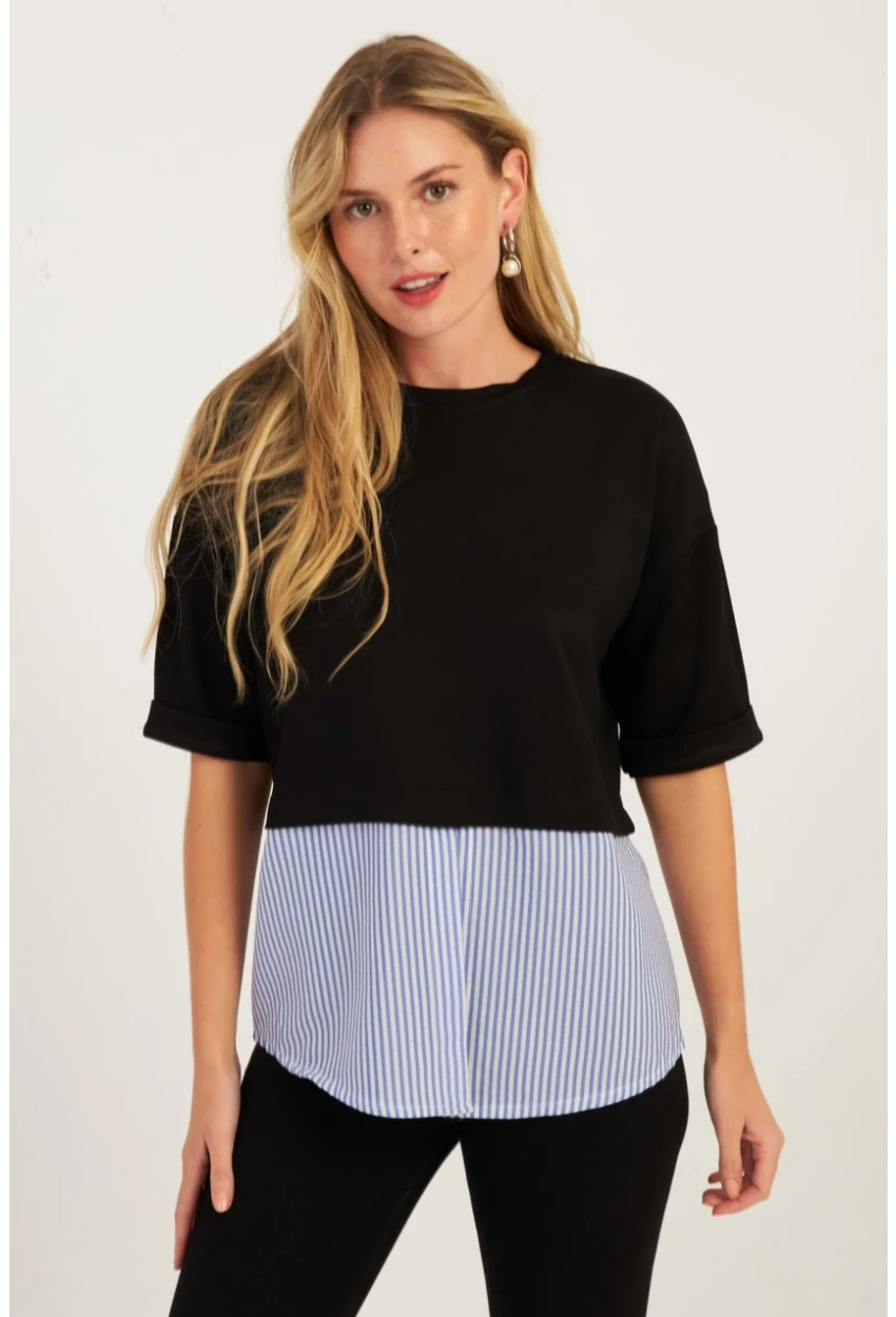 Kadın Siyah Gömlek Dataylı Bluz ST835