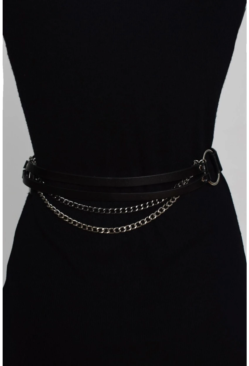Kadın Siyah-Gümüş Önü Zincirli Kemer BE309