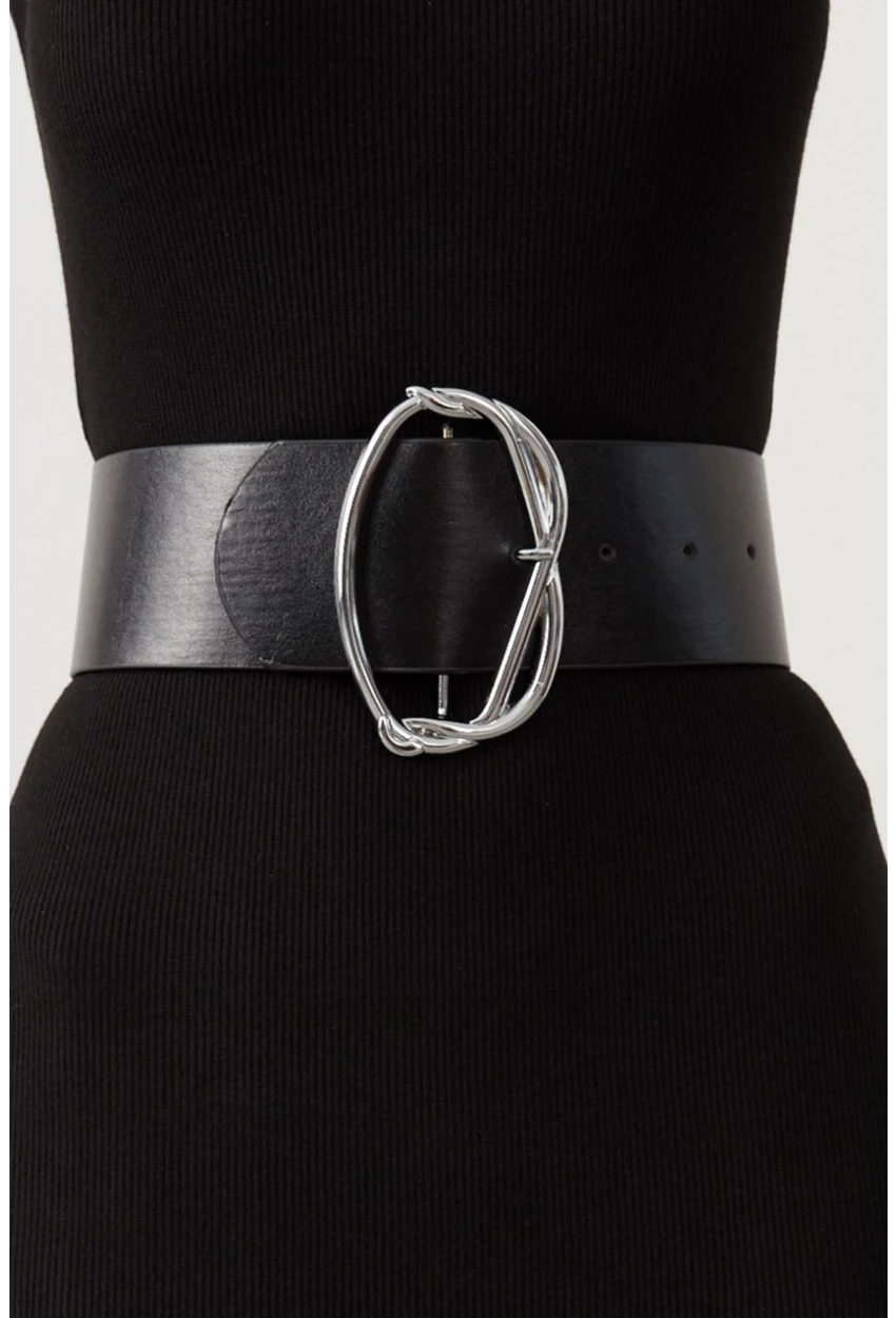 Kadın Siyah-Gümüş Oval Tokalı Kemer BE443