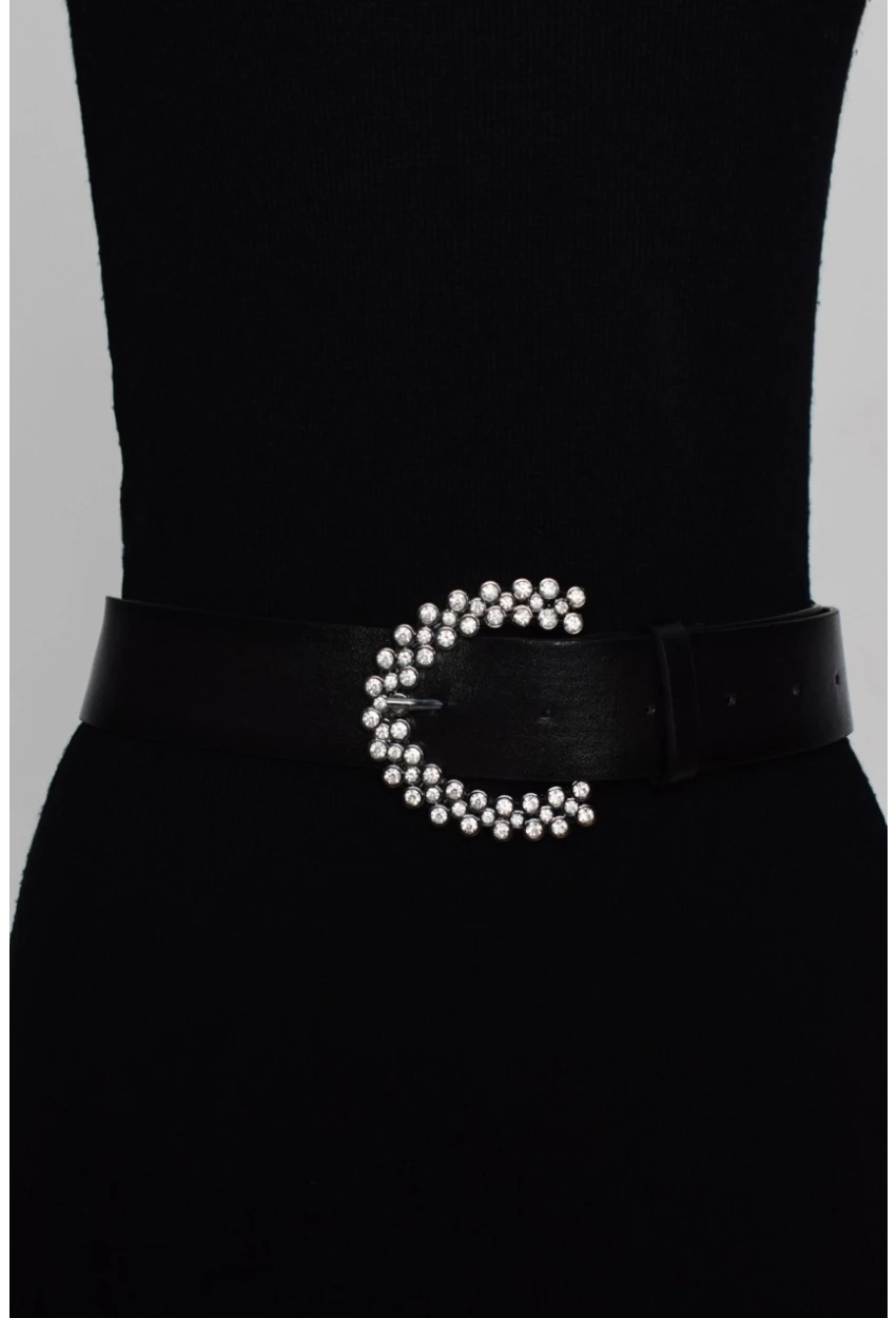 Kadın Siyah-Gümüş Taşlı Kemer BE321