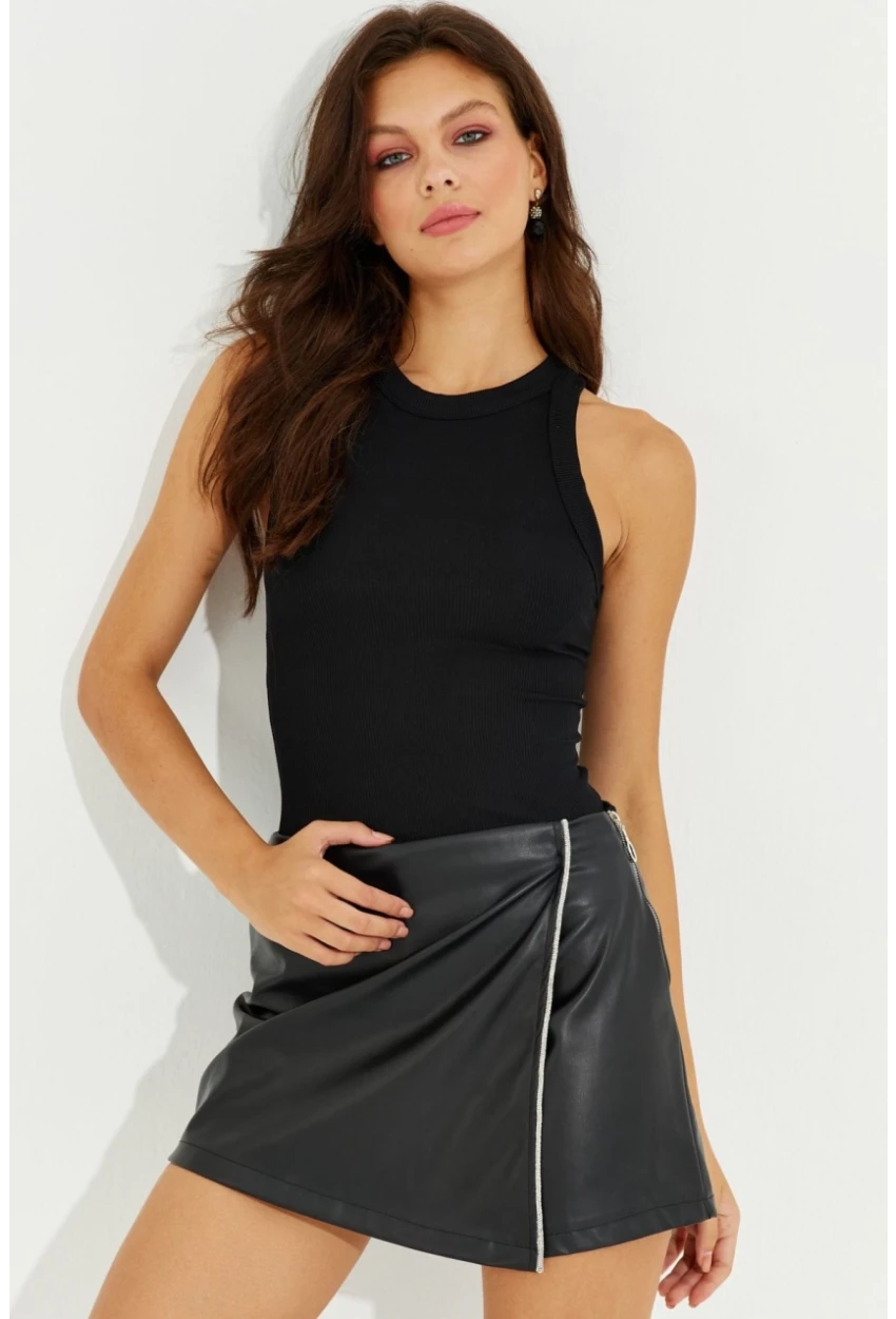 Kadın Siyah Halter Yaka Bluz LPP1233