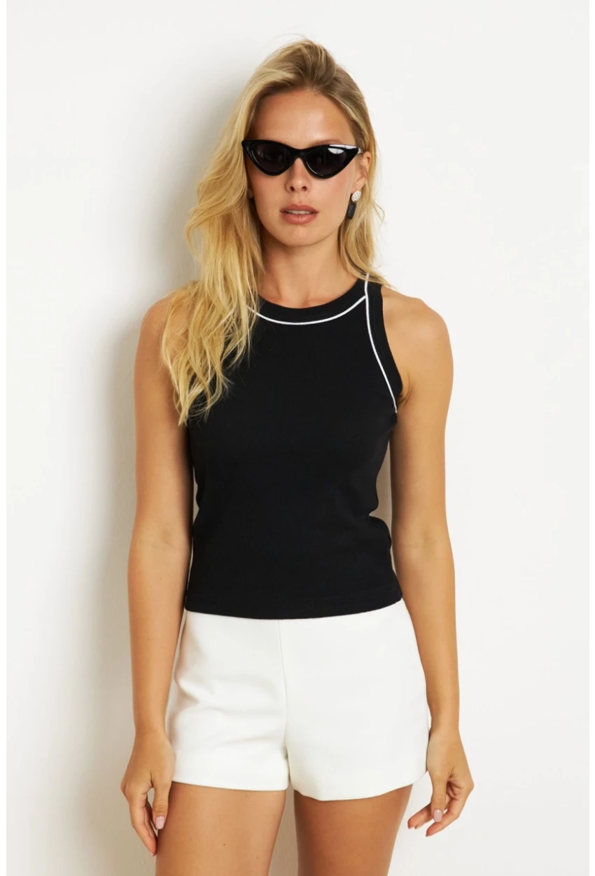 Kadın Siyah Halter Yaka Kaşkorse Bluz AYD326