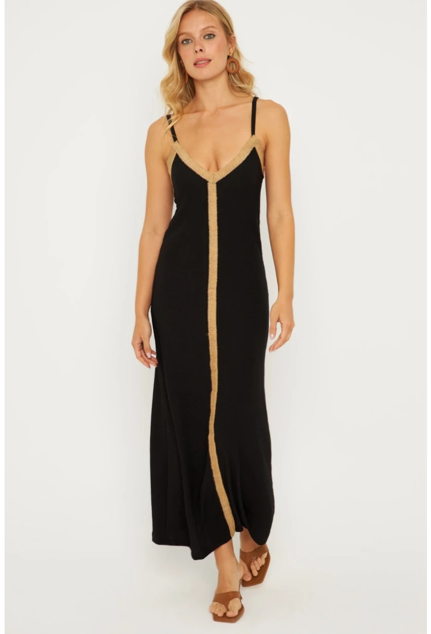 Kadın Siyah Hasır Detaylı Bürümcük Midi Elbise EY2839