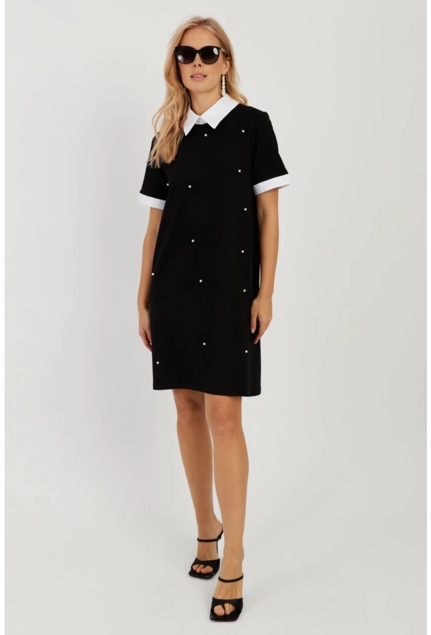 Kadın Siyah İncili Midi Elbise ST833