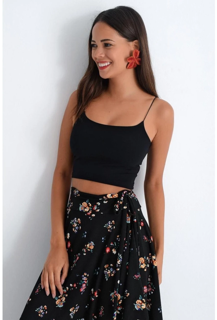 Kadın Siyah İp Askılı Penye Büstiyer EF10