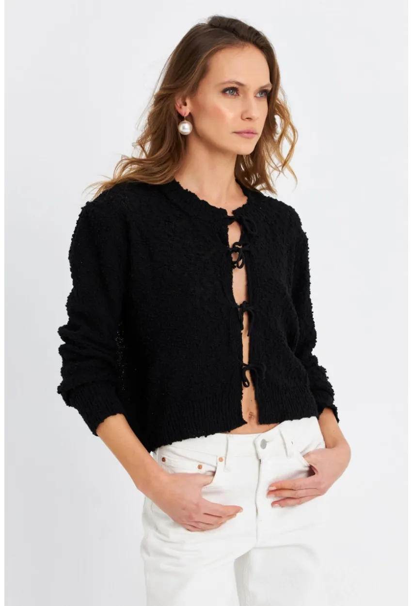 Kadın Siyah İpli Triko Hırka YV323