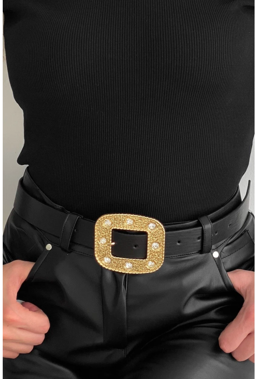 Kadın Siyah Kare Toka Taşlı Kemer BE614