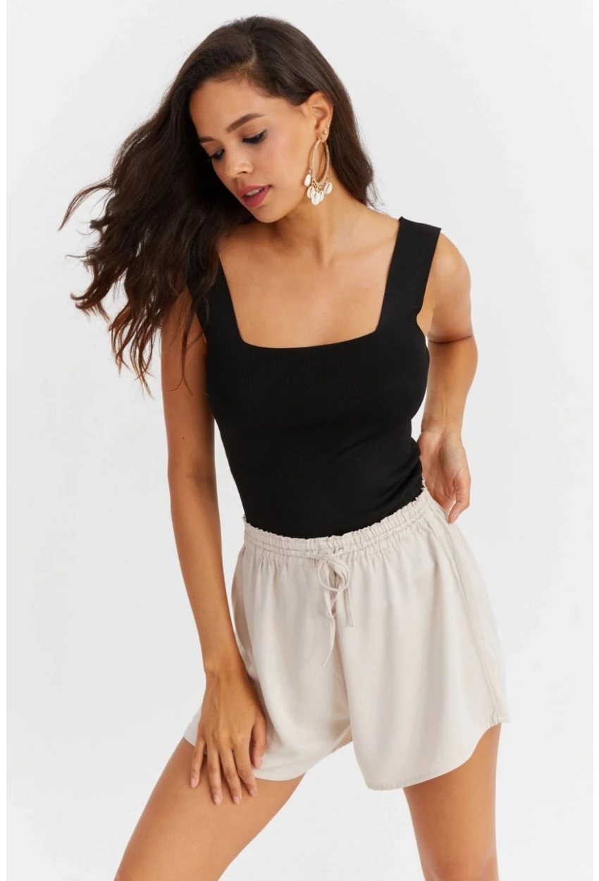 Kadın Siyah Kare Yaka Triko Bluz YV80