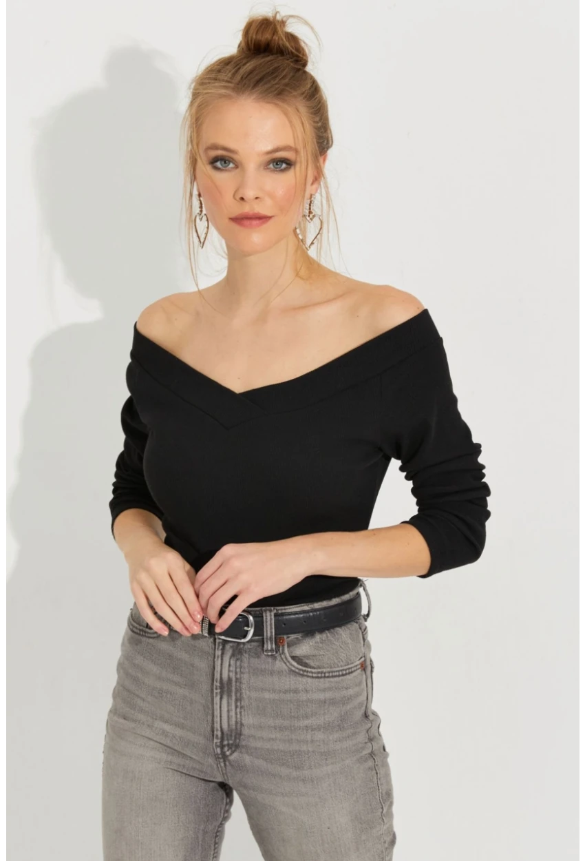 Kadın Siyah Kaşkorse Bluz Yİ2495