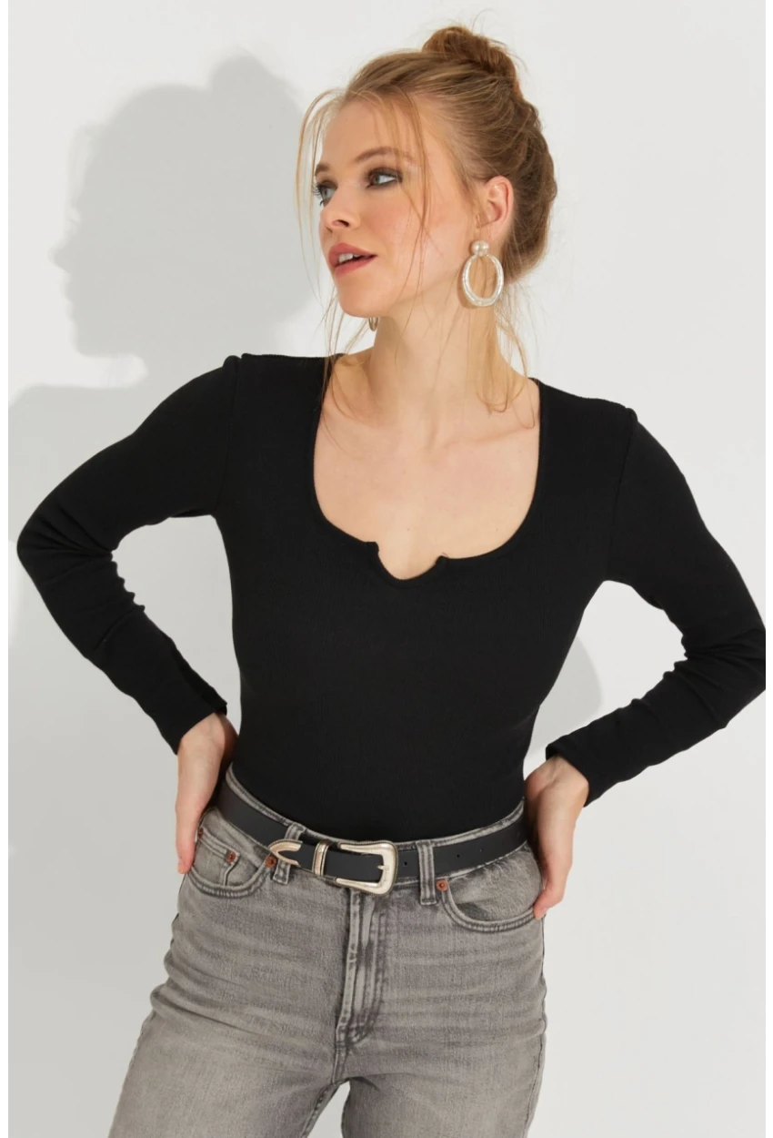 Kadın Siyah Kaşkorse Bluz Yİ2496