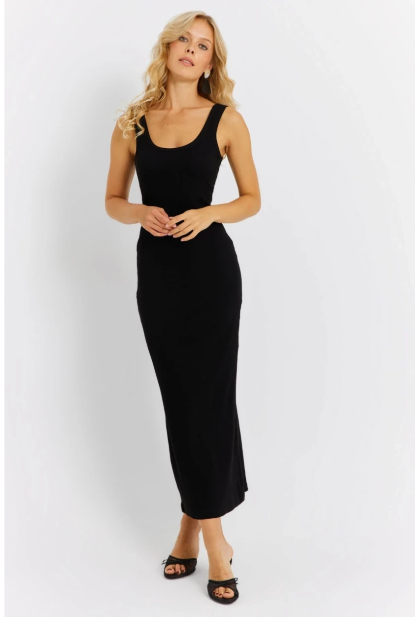 Kadın Siyah Kaşkorse Midi Elbise MK26